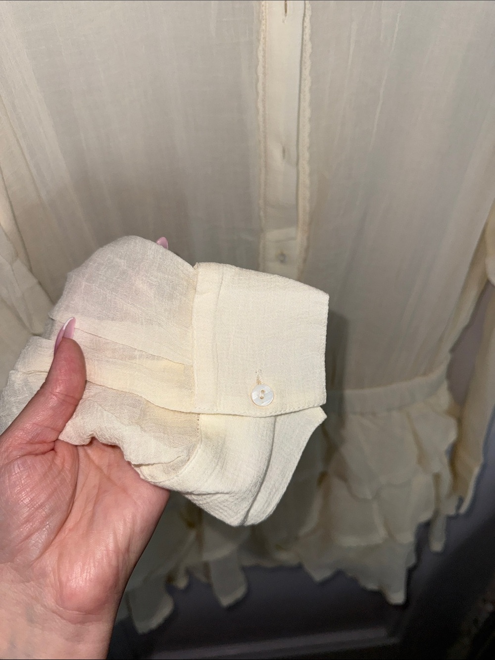 Light Cream Ruffled Button-Front Romper - Picture 6 of 7